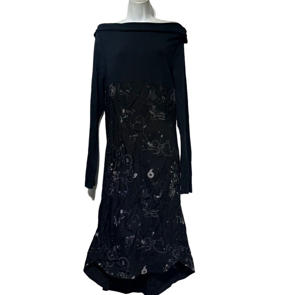 TCHEKA Sarl Black Long Boat neck DJ Rave Dance Party Club Dress Size 40